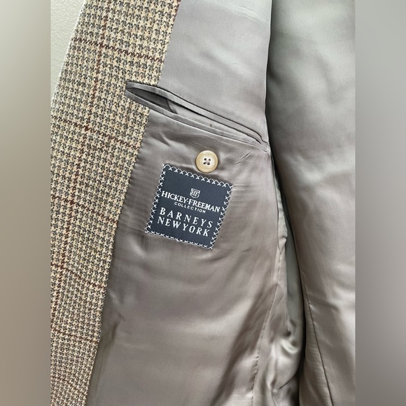 Barneys New York Hickey Freeman Wool Cashmere Suit Jacket Brown Men Size 42 - Picture 8 of 11